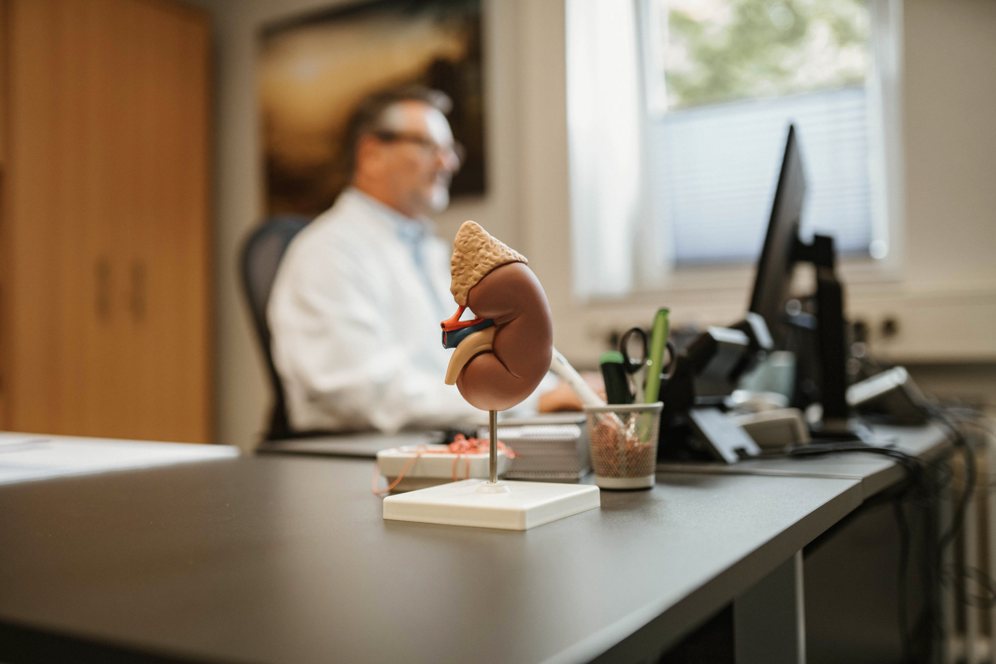 Mitarbeiter am Schreibtisch im Büro.